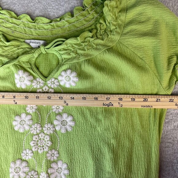 Dressbarn Sz Large Embroidered Floral Blouse With Ruffle Hem Cotton Blend Boho‎ - Picture 8 of 9